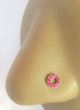 Sterling Silver Nose Stud Pin Ring Bent L Shape Round Pink Swarovski 20 gauge - I Love My Piercings!