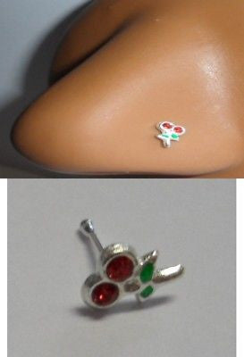 Jeweled CHERRY Gem CZ Nose Stud Bone Ring 22 gauge 22g - I Love My Piercings!