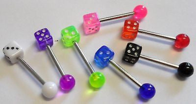 7 DICE Tongue Barbells Posts Rings 14g 14 gauge - I Love My Piercings!