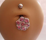 Surgical Steel Large Flower Belly Ring Barbell Purple Crystal 14 gauge 14g - I Love My Piercings!