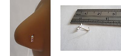AB Triple Crystal Nose Ring Stud Pin L Shape Sterling Silver 22 gauge 22g - I Love My Piercings!
