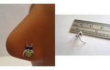 Sterling Silver Nose Stud Pin Ring L Shape Large Owl 20g 20 gauge Green - I Love My Piercings!
