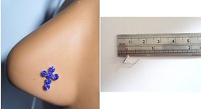 New Sterling Silver Nose Stud Ring L Shape Dark Blue Crystal CROSS 20g 20 gauge - I Love My Piercings!