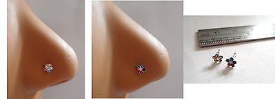 2 Multi Crystal Nose Bones Ring Straight Ball End Sterling Silver 22 gauge 22g - I Love My Piercings!