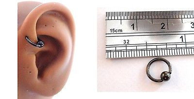 Black Titanium Captive Bead Hoop Ring Barbell Forward Helix Ring 18g 18 gauge - I Love My Piercings!