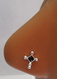 Sterling Silver Nose Stud Pin Ring L Shape Crystal Cross 20g 20 gauge Black - I Love My Piercings!