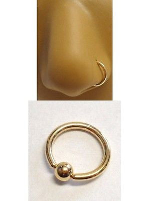 GOLD TITANIUM Captive Bead CBR Hoop Nose Ring 16 gauge 16g 8mm - I Love My Piercings!