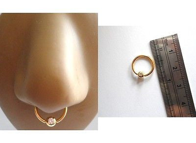 Gold Titanium Captive Clear Crystal Bead Hoop Nose Septum Ring 16 gauge 16g - I Love My Piercings!