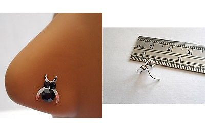 Sterling Silver Nose Stud Pin Ring L Shape Large Owl 20g 20 gauge Black - I Love My Piercings!