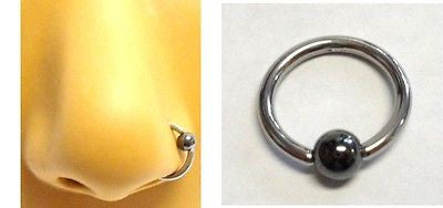 Surgical Steel Hematite Bead Captive Nose Nostril Ring Hoop 16g 16 gauge 8mm - I Love My Piercings!