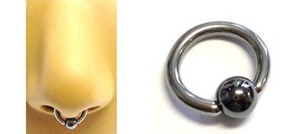 Surgical Steel Hematite Bead Captive Nose Septum Ring Hoop 14g 14 gauge 8mm - I Love My Piercings!