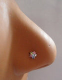 2 Multi Crystal Nose Bones Ring Straight Ball End Sterling Silver 22 gauge 22g - I Love My Piercings!