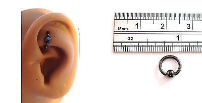 Black Titanium Captive Bead Hoop Ring Barbell Rook Ring 16g 16 gauge 6mm - I Love My Piercings!