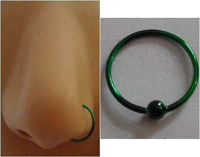 Green Titanium Sterling Silver Nose Jewelry Stud HOOP Ring 22 gauge 22g 9mm - I Love My Piercings!