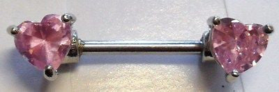Pink CRYSTAL Heart Straight Barbell Fancy Nipple Ring 14 gauge 14g - I Love My Piercings!