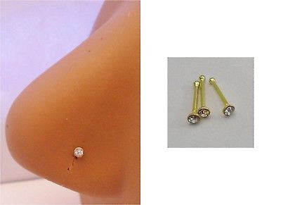 3 Piece Gold Plated Nose Bones Ball End Clear Crystals 22 gauge 22g - I Love My Piercings!