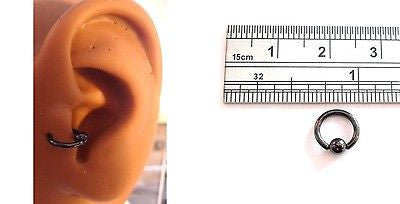 Black Titanium Captive Bead Hoop Ring Barbell Tragus Ring 16g 16 gauge 6mm