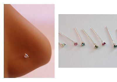 Sterling Silver Crystal Claw Set Nose Studs Straight Pins Ubend  22g 22 gauge - I Love My Piercings!