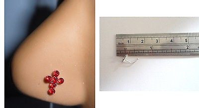 New Sterling Silver Nose Stud Ring L Shape Red Crystal CROSS 20g 20 gauge - I Love My Piercings!