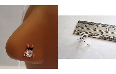 Sterling Silver Nose Stud Pin Ring L Shape Large Owl 20g 20 gauge Clear - I Love My Piercings!