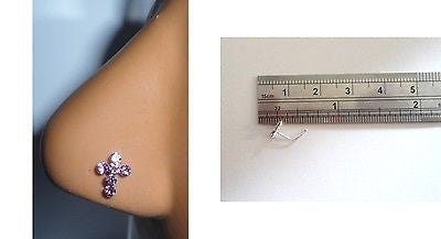 New Sterling Silver Nose Stud Ring L Shape Purple Crystal CROSS 20g 20 gauge - I Love My Piercings!