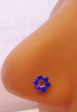 Sterling Nose Stud Ring L Shape Large Open Flower Crystal Blue 20g 20 gauge - I Love My Piercings!