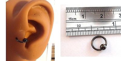 Black Titanium Captive Bead Hoop Ring Barbell Tragus Ring 18g 18 gauge 6mm - I Love My Piercings!