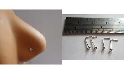 4 Clear Crystal Nose Studs Pins L Shape Sterling Silver Rings 22 gauge 22g - I Love My Piercings!