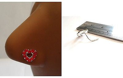 Sterling Silver Nose Stud Pin Ring L Shape Large Heart 20g 20 gauge Red - I Love My Piercings!