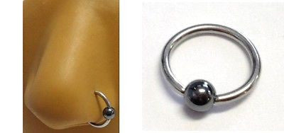Surgical Steel Hematite Bead Captive Nose Nostril Ring Hoop 16g 16 gauge 10mm - I Love My Piercings!