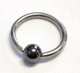 Surgical Steel Hematite Bead Captive Bottom Lip Ring Hoop 14g 14 gauge 10mm - I Love My Piercings!