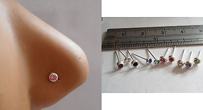 Bezel Crystal Nose Rings Studs Pins L Straight Sterling Silver 22 gauge 22g - I Love My Piercings!