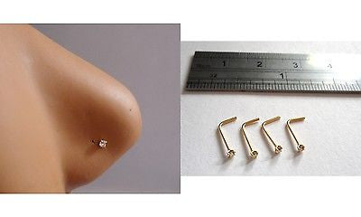 4 Gold Titanium Tiny Crystal Nose Studs Pins Rings L Shape 22 gauge 22g - I Love My Piercings!