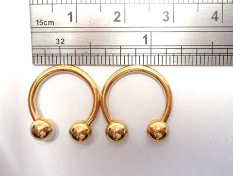 Pair Gold Horseshoes 5 mm Balls Hoops 14 gauge 14g 12 mm Diameter - I Love My Piercings!