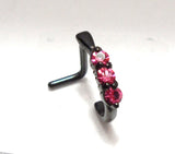 Black Titanium L Shape Nose Ring Stud Hoop Triple Pink Crystal 18 gauge 18g - I Love My Piercings!