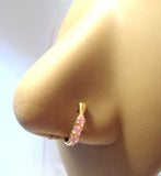 18K Gold Plated L Shape Nose Ring Stud Hoop Triple Pink CZ Crystals 18 gauge 18g - I Love My Piercings!