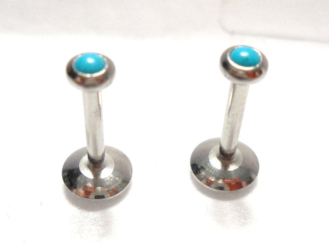 Turquoise Stone Surgical Steel Studs 16g 8 mm long - I Love My Piercings!