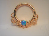 18k Gold Plated Filigree Blue Opal Hoop Seamless 16 gauge - I Love My Piercings!