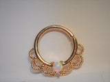 18k Gold Plated Filigree White Opal Hoop Seamless 16 gauge - I Love My Piercings!