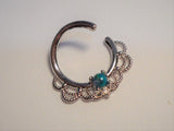 Surgical Steel Filigree Green Opal Hoop Seamless 16 gauge - I Love My Piercings!