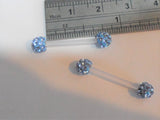 Flexible Metal Sensitive Gem Blue Crystal Balls Nipple Bars Rings Bioplast 14g - I Love My Piercings!