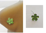 Sterling Silver Nose Stud Pin L Shape BIG Flower 20g 20 gauge Crystal Green - I Love My Piercings!