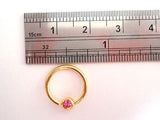 Gold Titanium Captive Pink Crystal Bead Hoop Nose Septum Ring 16 gauge 16g - I Love My Piercings!