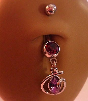Surgical Steel Belly Ring Purple Marquise Crystal Loop Dangle 14 gauge 14g - I Love My Piercings!