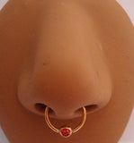 Gold Titanium Captive Red Crystal Bead Hoop Nose Septum Ring 16 gauge 16g - I Love My Piercings!