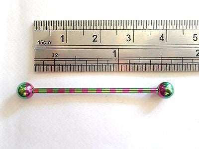 Purple Green Titanium Straight Industrial Scaffolding Barbell Ring 14 gauge 14g - I Love My Piercings!