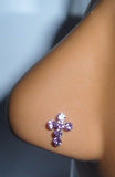 New Sterling Silver Nose Stud Ring L Shape Purple Crystal CROSS 20g 20 gauge - I Love My Piercings!