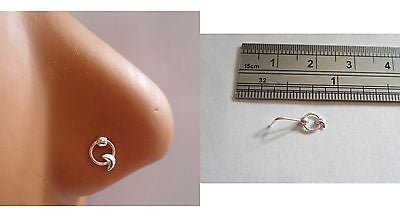 Crescent Moon Hoop Nose Ring Stud Pin L Shape Sterling Silver 22 gauge 22g - I Love My Piercings!