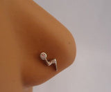 Sterling Silver Nose Stud Pin Ring L Shape Crystal Lightening Bolt 20g 20 gauge - I Love My Piercings!