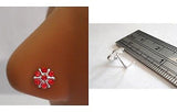 Sterling Silver Nose Stud Pin Ring L Shape Large Flower 20g 20 gauge Red - I Love My Piercings!
